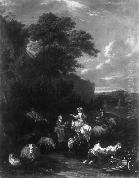 Landscape with people and a herd. - view 1