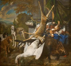 Still life of game and dogs by Pieter Boel