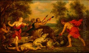 The hunt of the Calydonian Boar by (studio of) Rubens, Peter Paul