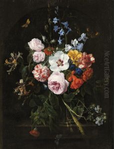 Still life of flowers in a crystal vase