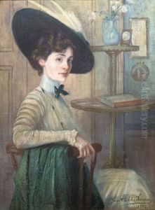 Self-portrait with a green hat by Jane Atche