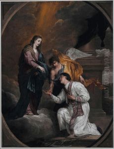 St Valentien receiving a rosary from the hands of the Virgin by David Teniers III