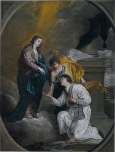 St Valentine receiving a rosary from the hands of the Virgin