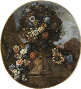 Golden vase filled with flowers by Jean-Baptiste Monnoyer