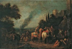 Landscape with resting soldiers by Pieter van Bloemen