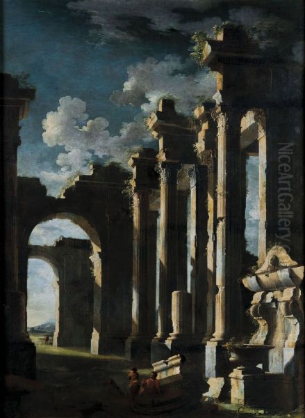 Architectural capriccio, figures within a classical ruin - view 1