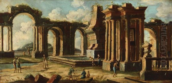 Architectural capriccio with figures among classical ruins - view 1