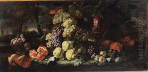 Still life of fruit in a landscape Still life of fruit in a landscape