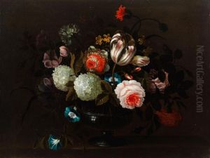 Still life of flowers in a glass vase by Pieter Hardime