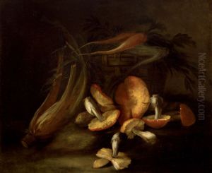 Still life of mushrooms and vegetables by Nicola van Houbraken