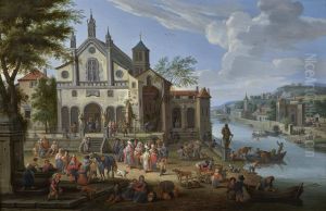 Orientals gathered before a Church