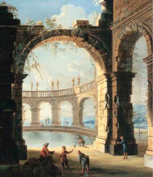 Figures amongst classical ruins - view 1