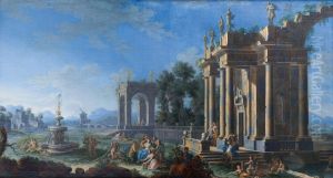 Flora surrounded by her nymphs in a landscape of ancient ruins
