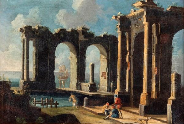 Paire de scenes de ports mediterraneens en ruines - view 1