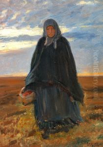 Anna Baltzer returning home with a basket of berries.
