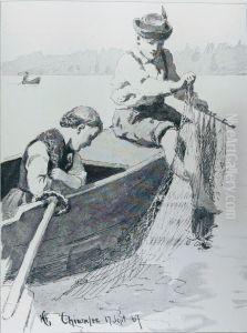 Fiskerborn ved Chiemsee by Hans Gude