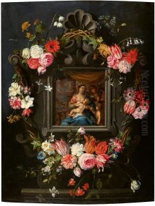 The Virgin and Child in a Cartouche with Flowers by Jan Brueghel the Younger