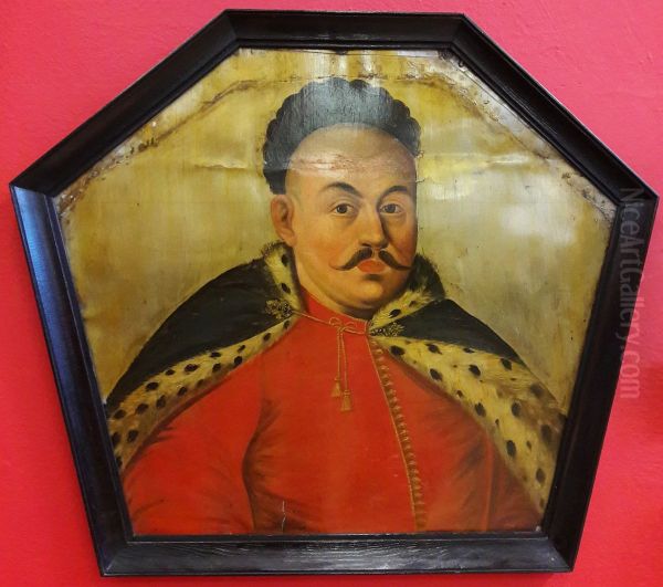 Coffin portrait of a man with curly czupryna. - view 1
