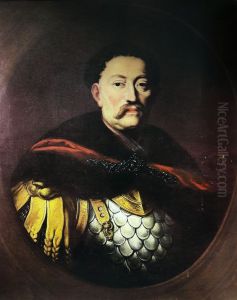 Portrait of John III Sobieski in karacena armor and with a crown.