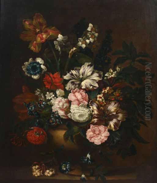 Mixed bunch of flowers in a vase - view 1
