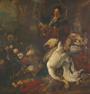 Portrait of a hunter with his trophies by Bernaert De Bridt
