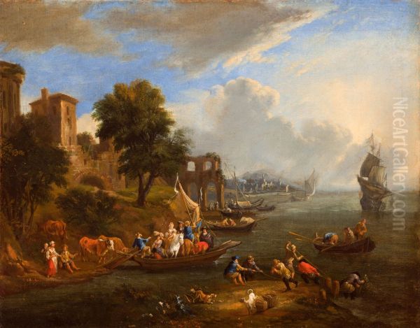 Marine landscape with fishermen - view 1