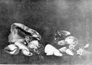 Shells on a sapphire-blue tapestry.