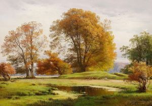 View from Jaegersborg Dyrehave with deer. by Carl Frederik Aagaard