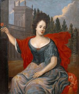 Portrait of Teresa Kunegunda Sobieska against the Wilanow Palace. by unknown