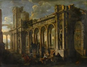 An Architectural Capriccio With Figures In The Foreground