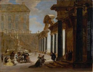 The game of "Main Chaude" in the courtyard of a palace by Hieronymus Janssens