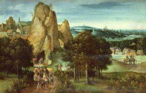 Rocky landscape with muleteers, camels, and Saint Jerome by Joachim Patinir