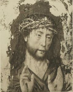 Christus als Man van Smarten met geheven handen by Aelbrecht Bouts