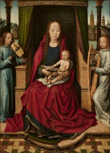 Virgin and Child Enthroned with Two Angels by Master Of The Legend Of Saint Lucy