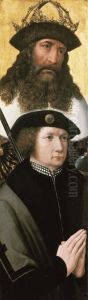 Emperor Charlemagne as patron saint of a donor, probably Guillaume de Bourgoing by Michael Sittow