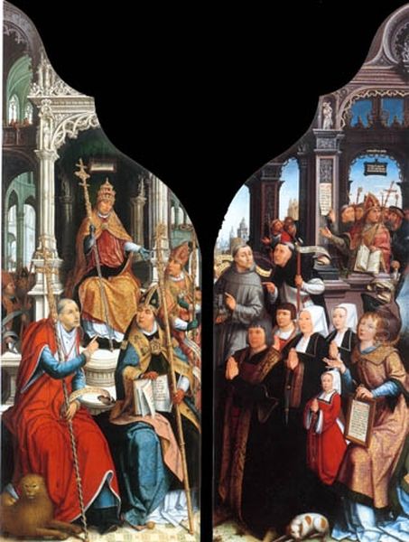 Jean Poitiers and his family (left); Pope Sixtus IV announcing the dogma of the Immaculate Conception (right) - view 1