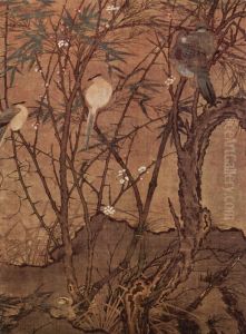 zhong wen: bei song <<mei zhu ju qin tu>> juan ben she se hua zhou 258.4x108.4 cm by unknown