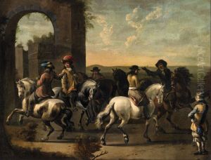 Southern landscape with riders by Franciscus Hamers