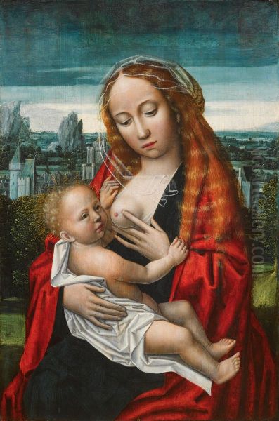 Maria met kind zittend voor een landschap - view 1