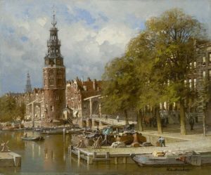 The Montelbaanstoren near the Kalkmarktsluis, Amsterdam by Johannes Christiaan Karel Klinkenberg