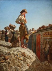 Pensive girl at Pompeii excavations (1865)