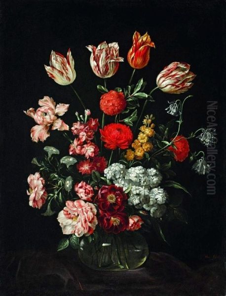 Floral still life in a glass vase. - view 1