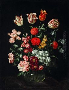 Floral still life in a glass vase. by Andreas Stech