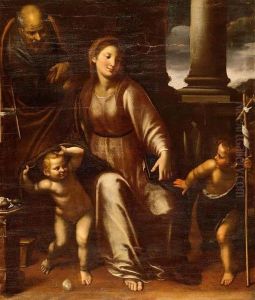 Madonna And Child With John. by Giovanni Domenico Cappellino