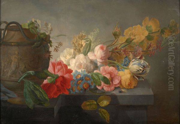 Bouquet of flowers on a ledge - view 1