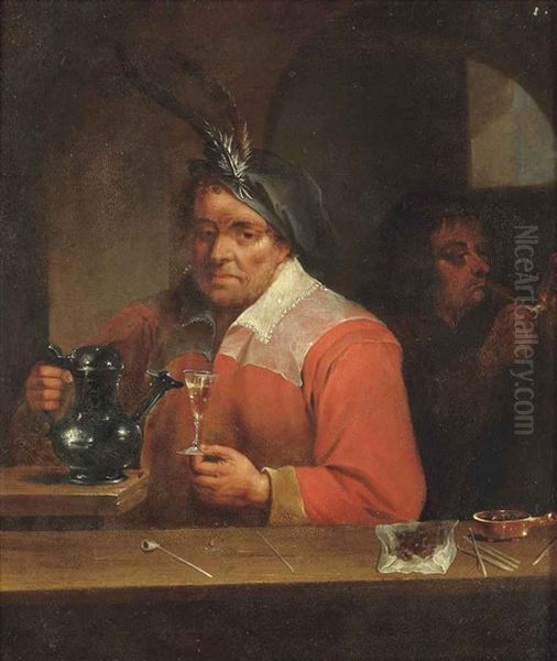 Peasants in a tavern drinking and smoking - view 1