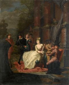 Elegant company making music on a terrace by Hendrick Govaerts