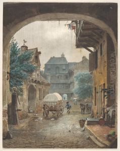 Blick in den Innenhof eines Gasthauses in Colmar