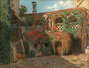 Pergola of a South Tyrolean farmstead entwined with Virginia creeper by Luise Begas-Parmentier