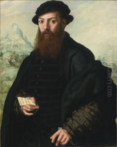 Portrait of a bearded man, aged 34, before an extensive landscape